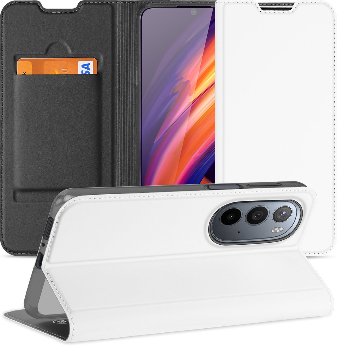 Standcase Hoesje Motorola Edge 30 Pro Wit met Pashouder