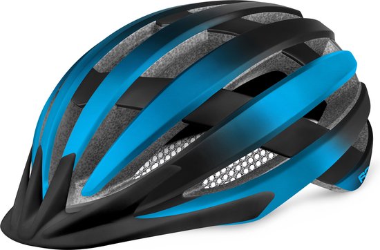 Fietshelm, lichtgewicht fietshelm met achterlicht en afneembaar vizier, 21 ventilatieopeningen fietshelm voor volwassenen, verstelbare maat 57-61 (Zwart blauw