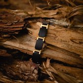 Woody Houten Schakel Armband Dames en Heren - Milieuvriendelijke Sieraden - Houten Sieraden - Ebbenhout – Goud Zwart - 13mm