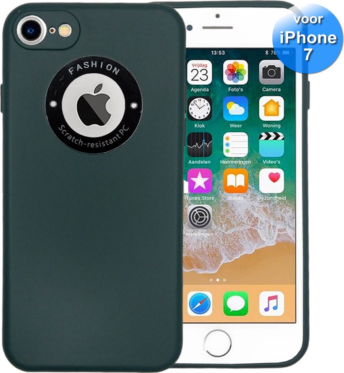 Telefoonhoesje geschikt voor de iPhone 7 - Siliconen - Back Cover met Venster - Leger Groen