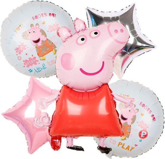 Peppa Pig Verjaardag Versiering - Ballonnen - 5 stuks - Grote Ballon - Peppa Pig Ballon - Heliumballonnen Peppa Pig - Versiering voor Baby / Peuter / Kleuter - Verjaardagversiering - Folie Ballon - Kinderfeestje - Peppa Pig Feestpakket - Themafeest