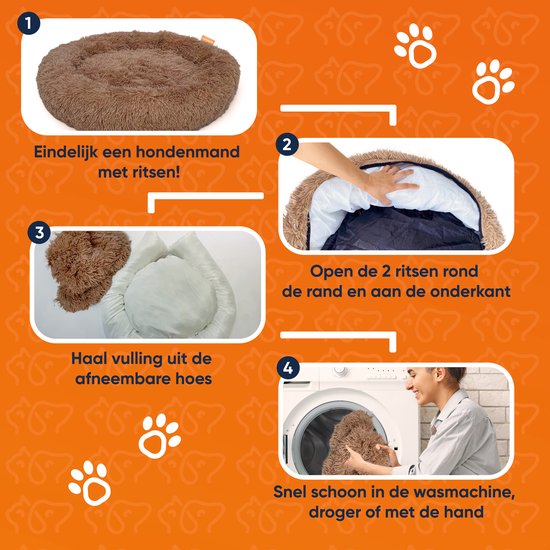 Happysnoots Hondenmand en Kattenmand - 50cm - Fluffy Hondenbed - Donut - Dog Bed - Wasbaar - Grijs - Happysnoots