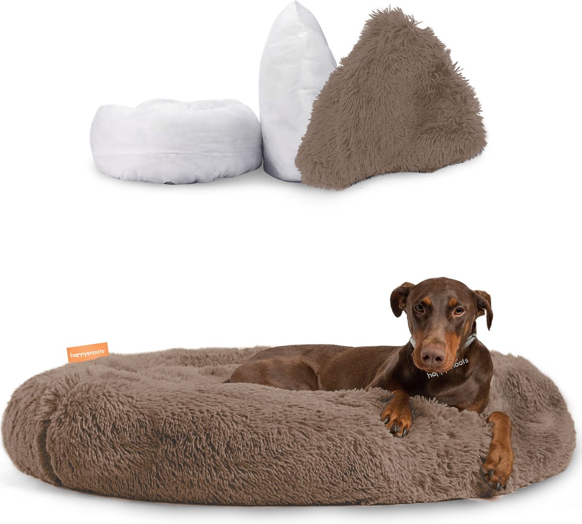 Happysnoots Donut Hondenmand 120cm – Extra Groot – Fluffy – Luxe Hondenbed – Dog Bed – Wasbaar – Bruin