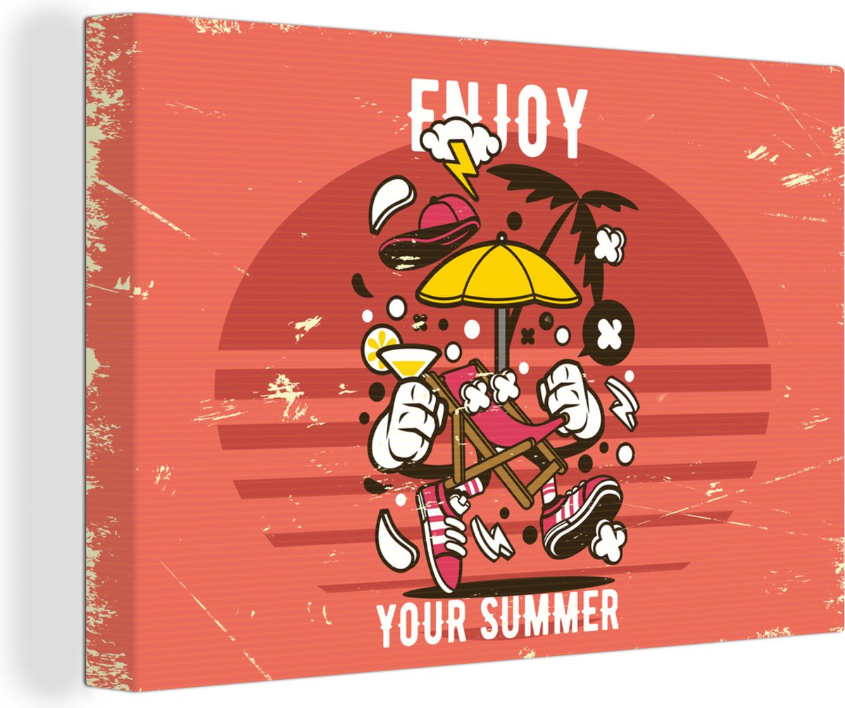 Canvas Schilderij Parasol - Zomer - Vintage - 120x80 cm - Wanddecoratie - Vaderdag cadeau - Geschenk - Cadeautje voor hem - Tip - Mannen