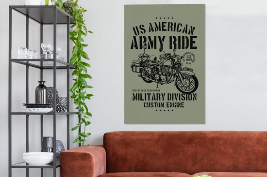 Tableau sur toile Mancave - Moto - Armée - Vintage - 80x120 cm - Décoration murale - Cadeaux homme pas cher - Cadeau Vaderdag des pères - Cadeau - Cadeau pour lui - Astuce - Hommes