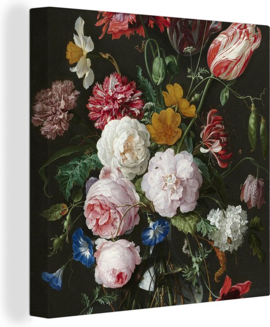 Canvas Schilderij Stilleven met bloemen in een glazen vaas - Schilderij van Jan Davidsz. de Heem - Wanddecoratie