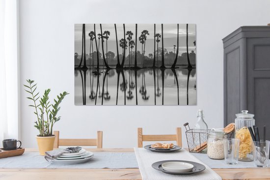 Tableau sur toile Silhouette de palmiers à Hawaï - noir et blanc - 140x90 cm - Décoration murale Art