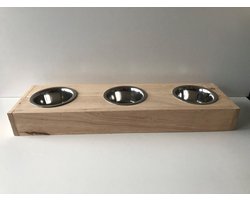 Voerbak kat - Houten voerbak - Dieren voerbak - Drinkbak - Drinkbak kat - Voer kat - 3 bakjes - Poes - Kat