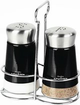 Peper en zout strooier - Peper en zout stel - In houder chroom - Kitchen tools - Metallic Black