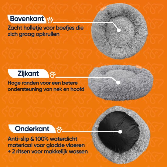 Happysnoots Donut Hondenmand 100cm - Grijs Hondenbed - Dog Bed - Wasbaar Hondenkussen