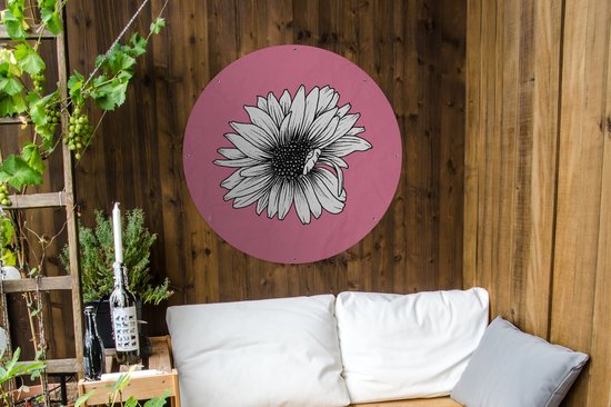 Garden Circle Fleurs - Tournesol - Vintage - Nature - 90x90 cm - Affiche Ronde de Jardin - Extérieur