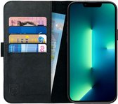 Rosso Deluxe Echt Leer Book Case Hoesje Geschikt voor Apple iPhone 14 Plus | Ruimte voor drie pasjes | Portemonnee Book Case | Met Pasjeshouder | Zwart