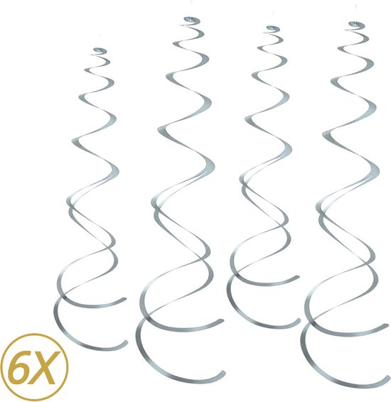 Zilveren Hangdecoratie Slingers Swirl Verjaardag Versiering Feest Versiering Swirls Plafond Decoratie Zilver - 6 Stuks