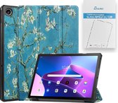 Tablet Hoes & Screenprotector geschikt voor Lenovo Tab M10 Plus (3e gen) tablet hoes en screenprotector - 2 in 1 cover - 10.6 inch - Tri-Fold Book Case - Witte Bloesem