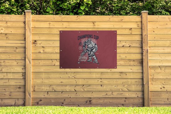 Tuinposter 120x80 cm - Tuindecoratie IJshockey schaatsen - Sport - Vintage - Poster voor in de tuin - Buiten decoratie - Schutting tuinschilderij - Tuindoek muurdecoratie - Wanddecoratie balkondoek