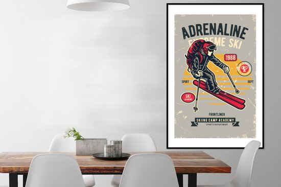 Cadre photo avec affiche - Ski - Sport - Vintage - Grijs - 80x120 cm - Cadre pour affiche