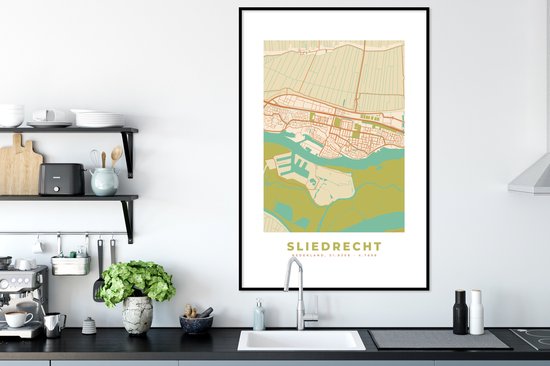 Cadre photo avec affiche - Carte - Plan d'étage - Sliedrecht - 80x120 cm - Cadre pour affiche - Plan de la ville