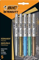 BIC Intensity Metallic Permanent Markers met Kogelpunt voor Lichte en Donkere Poreuze Oppervlakken - Alcoholstift in Verschillende Kleuren - Pak van 5 Stuks - Punt 0.8 mm
