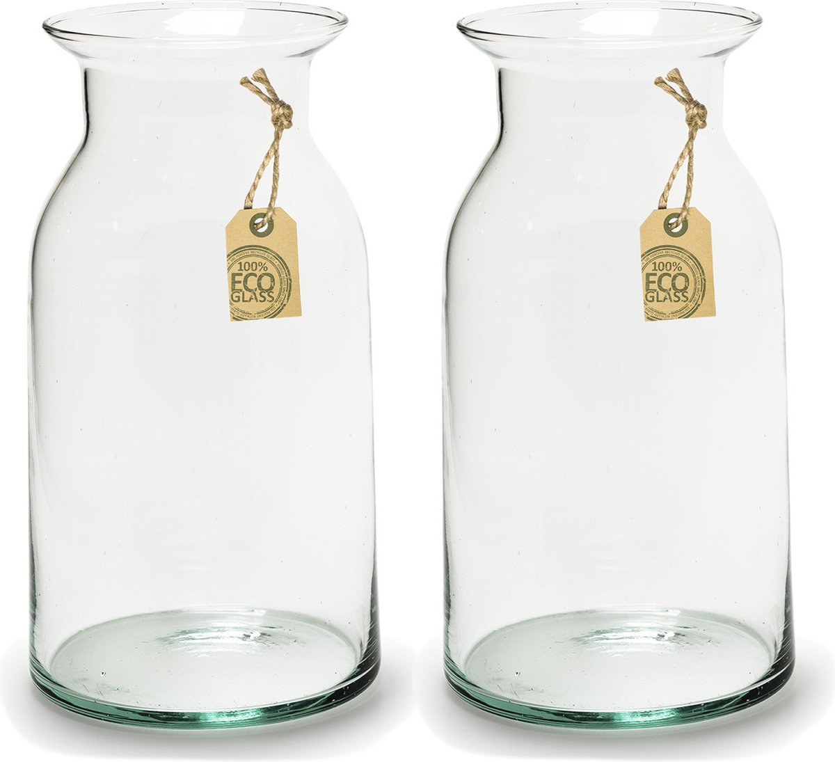 Vaas - 2x - transparant - 9x18cm - gerecycled glas - bloemenvaas - Boeketvaas