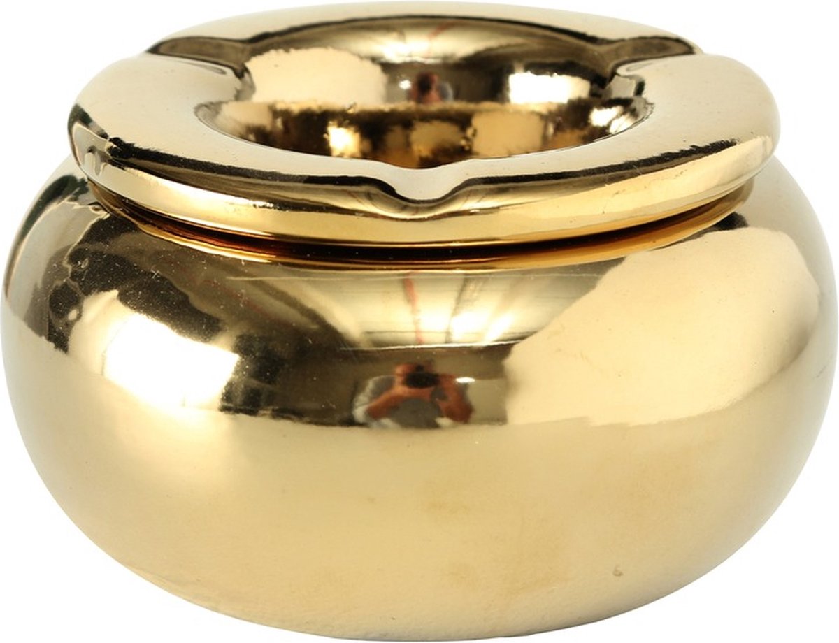Goedkoopste Terras storm asbak metallic goud kleur 14 cm breed - Geschikt voor binnen en buiten