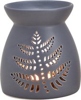 Ronde geurbrander/oliebrander met blad decoratie keramisch grijs 11 x 13 cm - Waxbrander - Aromabrander - Geurbranders