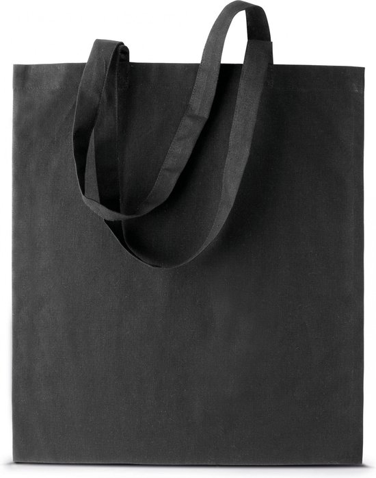 Basic katoenen schoudertasje in het zwart 38 x 42 cm met lange hengsels - Boodschappentassen - Goodie bags