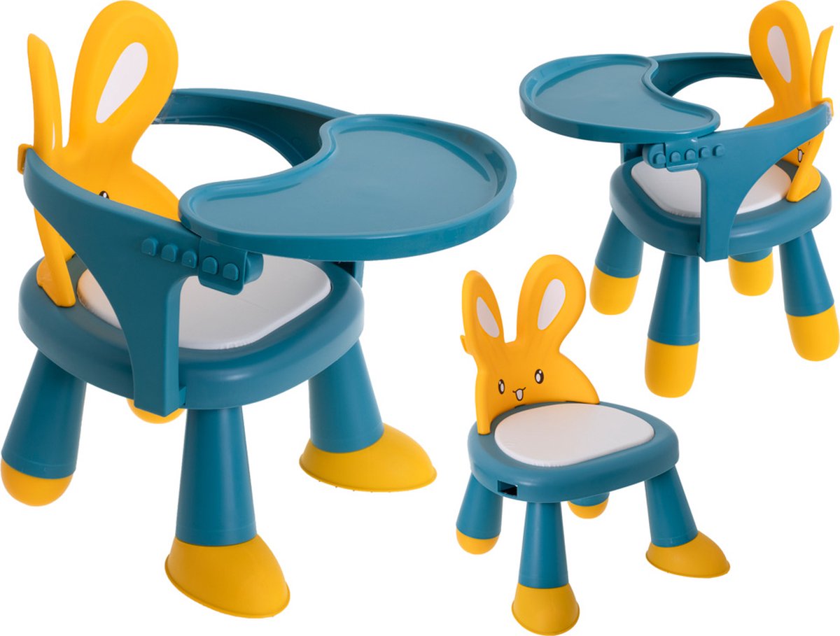 Baby Kinderstoel - Eetstoel - Tafel om te eten en spelen - Konijn - Blauw / Geel - Speeltafel - Eettafel