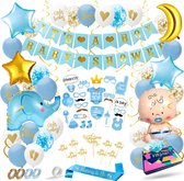 Fissaly 81 Stuks Babyshower Jongen & Gender Reveal Versiering – Baby Boy – Mommy to Be Party Decoratie Pakket