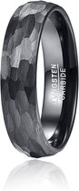 Ring heren en dames zwart hamerslag 6mm- Zwarte Ringen van Mauro Vinci - met Geschenkverpakking - maat 9