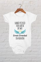 Hospitrix Baby Rompertje met Tekst "Hand picked for earth by my Great GRANDAD in heaven " - Maat S - 0-3 maanden - 50/56 - Korte Mouw - Cadeau - Zwangerschap - Aankondiging  - Romper