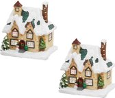 2x stuks kerstdorp kersthuisjes huizen met verlichting 9 x 11 x 12,5 cm - Kerstversiering/kerstdecoratie