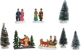 8x stuks kerstdorp accessoires figuurtjes/poppetjes en kerstboompje - Kerstdorp onderdelen kerstversiering