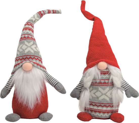 Set van 2x pluche gnome/dwerg decoratie pop/knuffel grijs/rood vrouwtje en  mannetje 45... | bol
