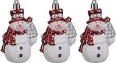 3x Kersthangers figuurtjes sneeuwpop rood 8 cm - Sneeuwpoppen thema kerstboomhangers
