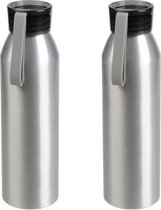 2x Stuks aluminium waterfles/drinkfles zilver met grijze kunststof schroefdop 650 ml - Sportfles - Bidon