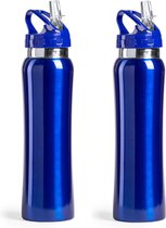 Set van 2x stuks drinkfles/waterfles 800 ml blauw van RVS - Sport bidon