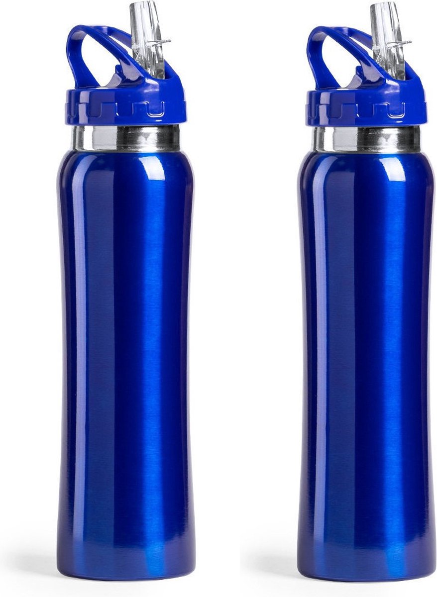 Set van 2x stuks drinkfles/waterfles 800 ml blauw van RVS - Sport bidon