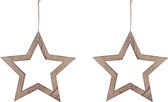 2x Kersthangers/kerstornamenten houten sterren 20 cm - Kerstboomversiering/kerstversiering houten hangers