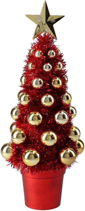 Complete mini kunst kerstboompje/kunstboompje rood/goud met kerstballen 30  cm -... | bol.com