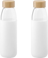 4x Stuks glazen waterfles/drinkfles met witte siliconen bescherm hoes 540 ml - Sportfles - Bidon