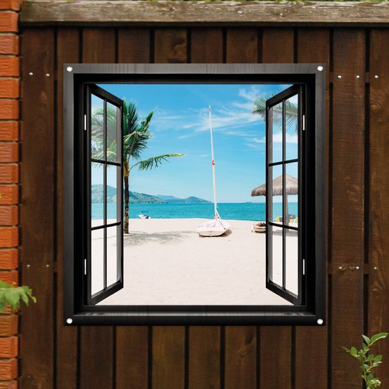 Affiche de jardin Fenêtre transparente n°3 - Décoration de jardin - 80 x 80 cm - Toile de jardin - PosterGuru