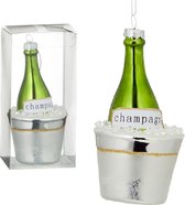 1x Kersthanger figuurtjes glazen champagne fles 14 cm - Kerstornamenten en kersthangers - Kerstboom versiering