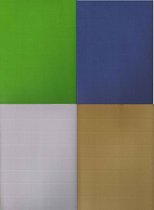 100 Ribbelkarton Vellen - 4 Kleuren: Licht Groen, Donker Blauw, Zilver, Goud - 35 x 50cm
