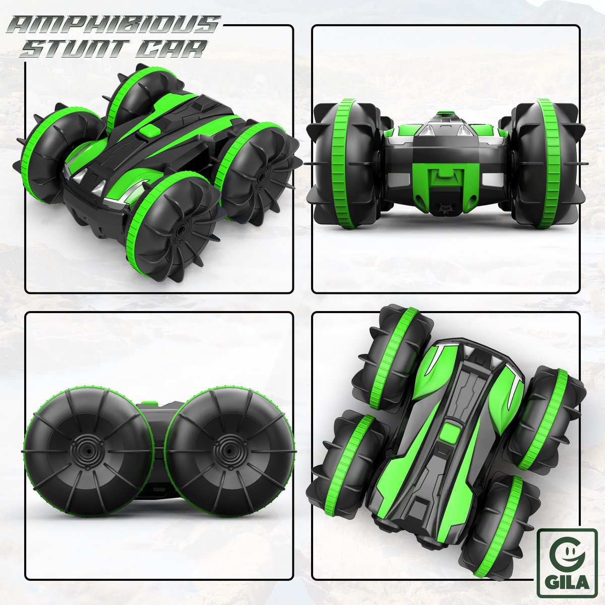 ACAMMZAR Amphibio Op afstand bestuurde auto voor kinderen, 2,4 GHz, 4 WD, 360°-rotatie, waterdicht, monstertruck, voor kinderen, terreinwagen, RC-auto met 2 batterijen, 4, 5, 6, 7, 8 meisjes