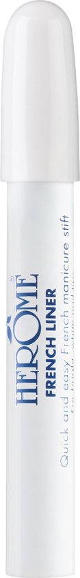 Witte Herome French Liner manicurestift met blauwe tekst, witte dop.