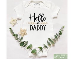 Baby Romper Hello Daddy hartje - Kraamcadeau - Zwangerschap aankondiging - rompertjes met tekst - 100% katoen - maat 50 - 0-3 maanden - Zwanger - Daddy to be - Vaderdag cadeau - pregnancy announcement