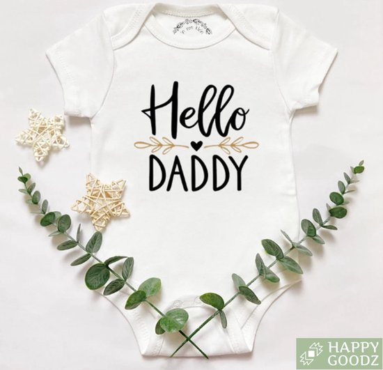 Ohana Advent Baby Romper Hello Daddy hartje, Baby geboren in 2024 2025, Zwangerschapsaankondiging / bekendmaking, Zwanger, 100% katoen, kraam cadeau, rompertje met tekst, aanstaande mama en papa, vaderdag| maat 50