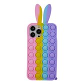 Peachy Bunny Pop Fidget Bubble siliconen hoesje voor iPhone 13 Pro Max - roze, geel, blauw en paars