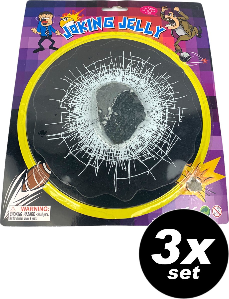 3x Prank sticker gebroken ruit / steen door ruit – realistische 3D sticker – VOORDEELSET 3 STUKS