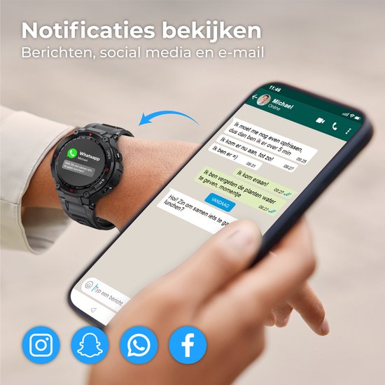 Nuvance - Outdoor Smartwatch - IP67 Waterdicht - Bluetooth Smartwatch voor Dames en Heren - Smartwatches - Sporthorloge met Stappenteller, Calorie Teller, Slaap meter - Geschikt voor alle Smartphones - Nuvance